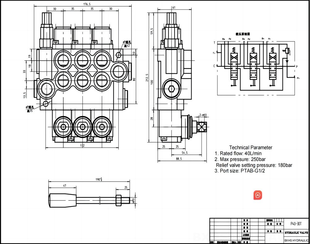 P40 Manuel 3 Makara Monoblok Yönsel Valf drawing image