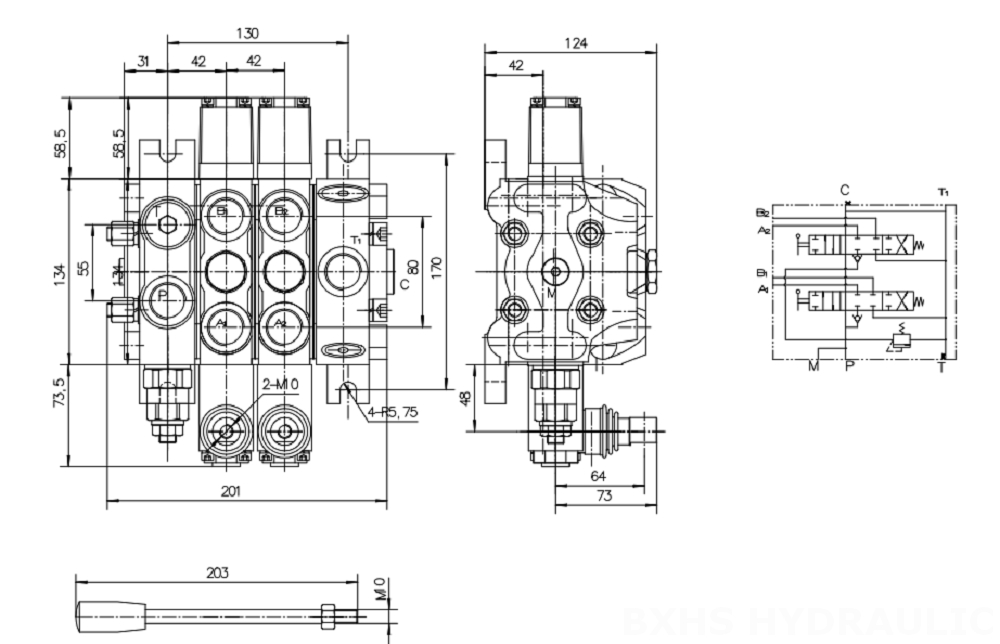 DCV100 Manuel 2 Makara Kesitsel Yönsel Valf drawing image