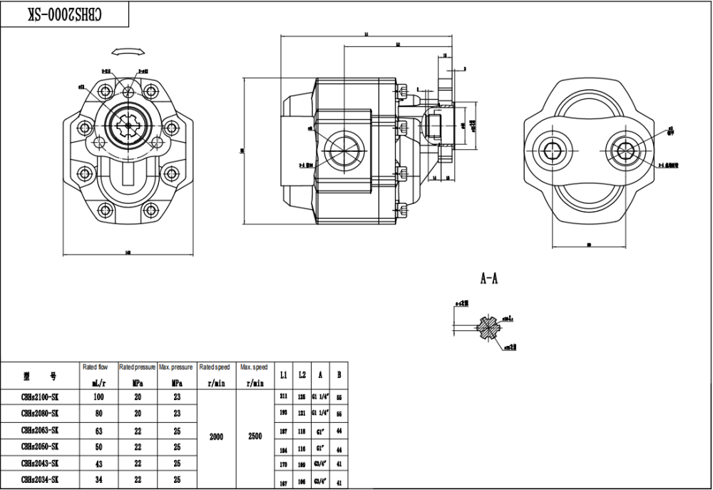 CBHST1-UNI-63 63 cc/dev Hidrolik Dişli Pompa drawing image