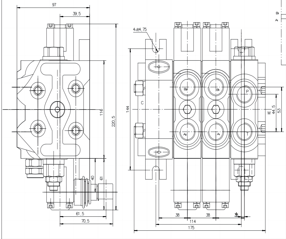 DCV60 Manuel 2 Makara Kesitsel Yönsel Valf drawing image