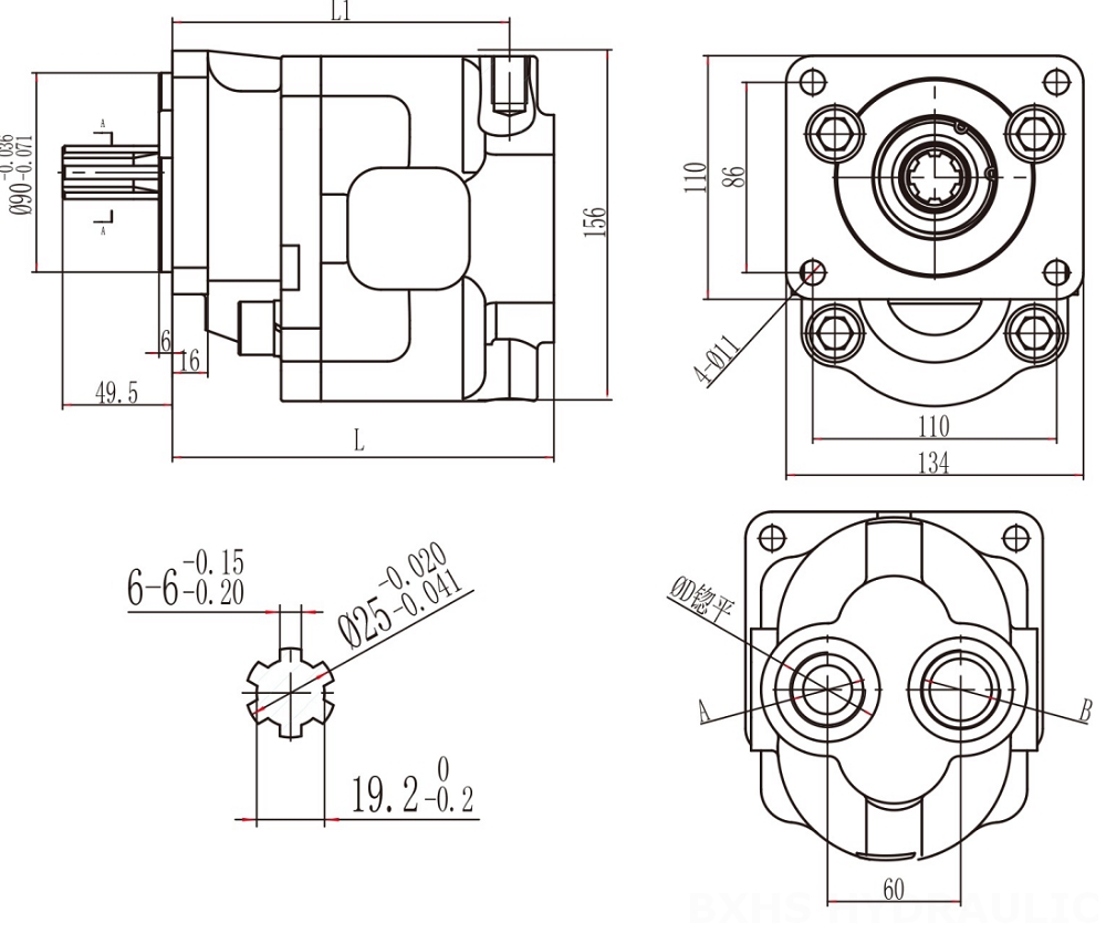 CBHS-F550 50 cc/dev Hidrolik Dişli Pompa drawing image