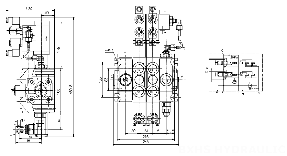 DCV200 Elektrohidrolik 2 Makara Kesitsel Yönsel Valf drawing image