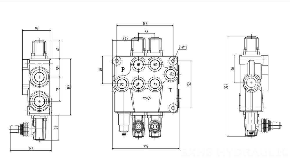 P120 Manuel 2 Makara Monoblok Yönsel Valf drawing image