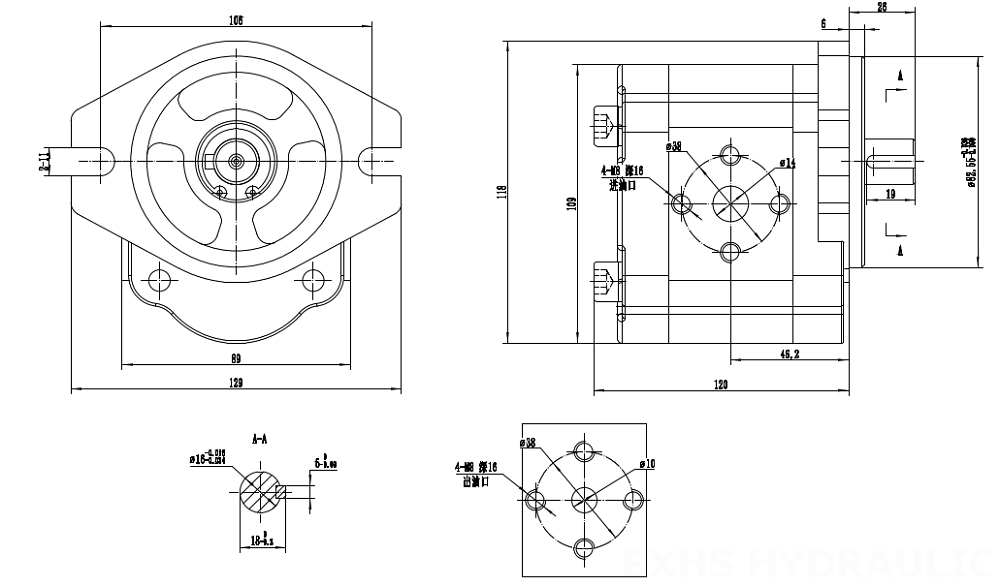 CBHS-FL304 4 cc/dev Hidrolik Dişli Pompa drawing image