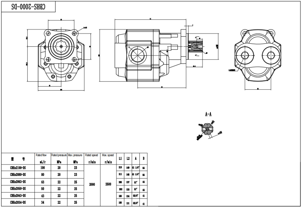 CBHST1-ISO-120 120 cc/dev Hidrolik Dişli Pompa drawing image