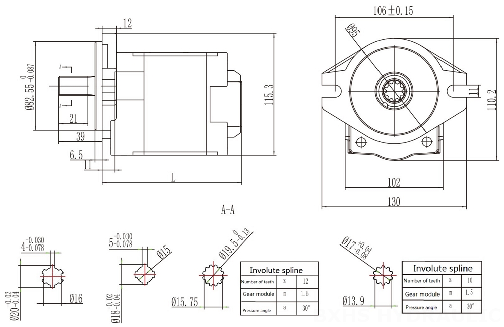 CBHS-F532 32 cc/dev Hidrolik Dişli Pompa drawing image