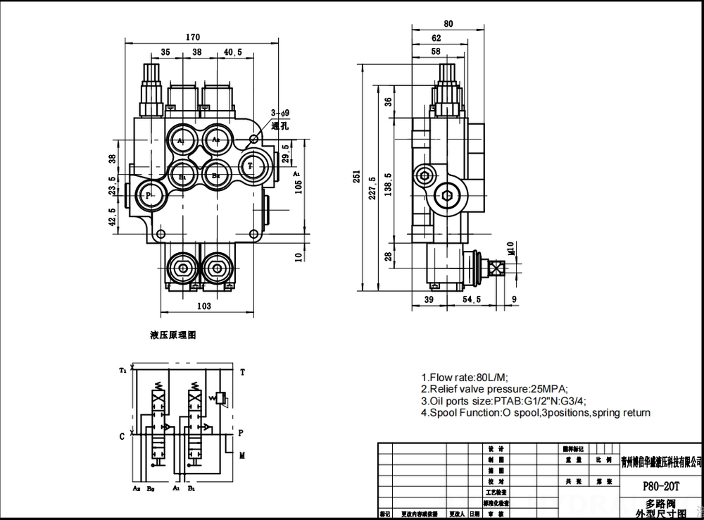 P80A Manuel 2 Makara Monoblok Yönsel Valf drawing image