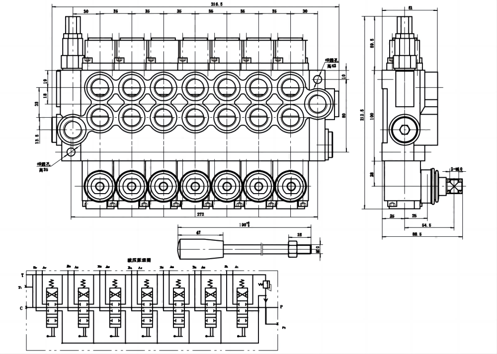 P40-U78 Manuel 7 Makara Monoblok Yönsel Valf drawing image