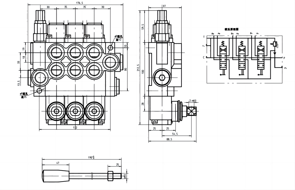 P40-U78 Manuel 3 Makara Monoblok Yönsel Valf drawing image