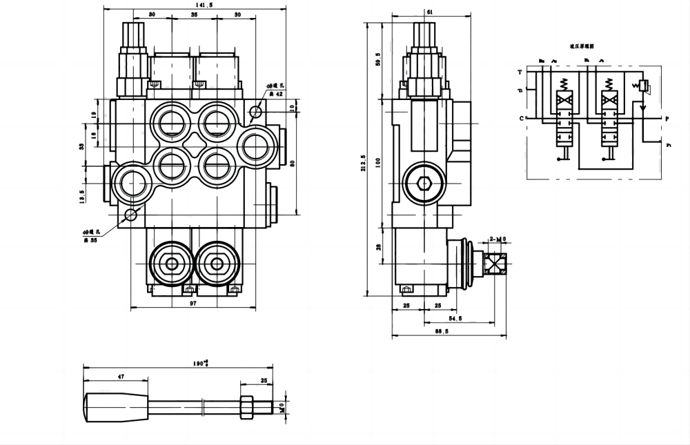 P40-G12-G38 Manuel 2 Makara Monoblok Yönsel Valf drawing image