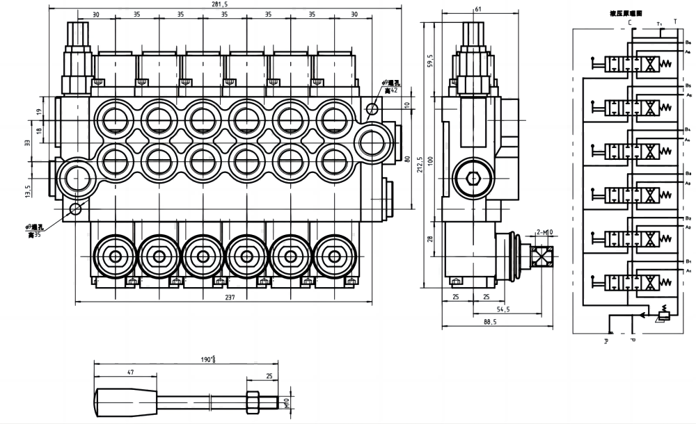 P40-U34 Manuel 6 Makara Monoblok Yönsel Valf drawing image