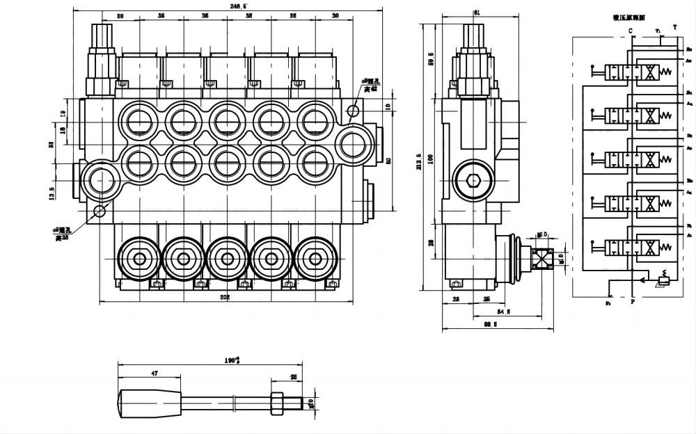 P40-G12-G38 Manuel 5 Makara Monoblok Yönsel Valf drawing image