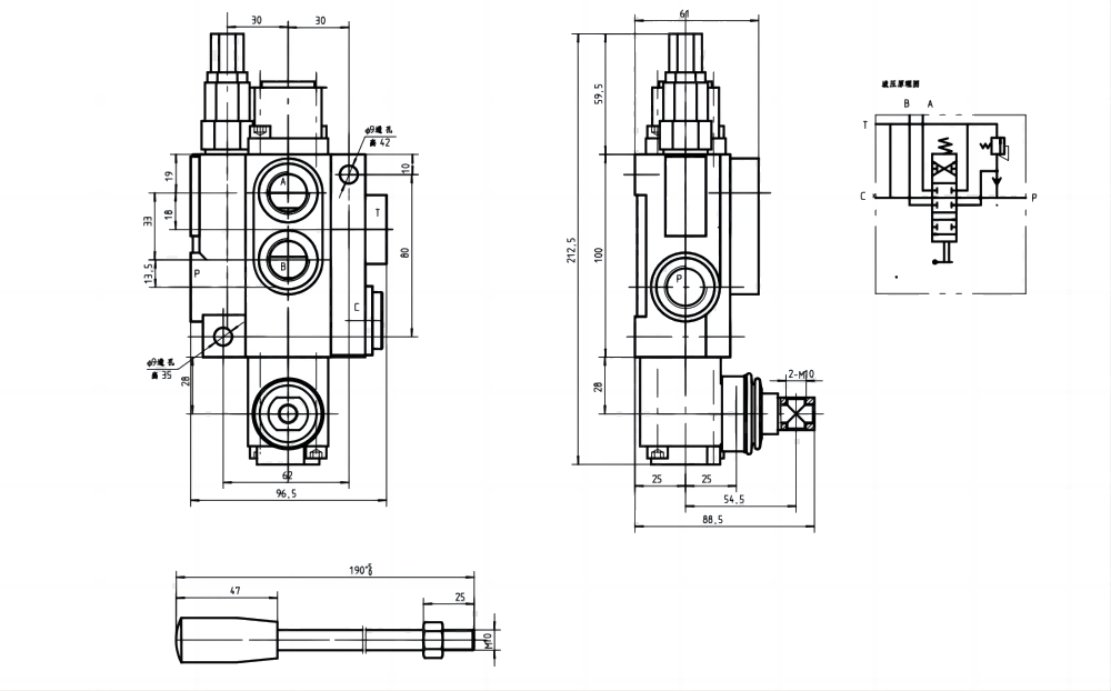 P40-OT Manuel 1 Makara Monoblok Yönsel Valf drawing image