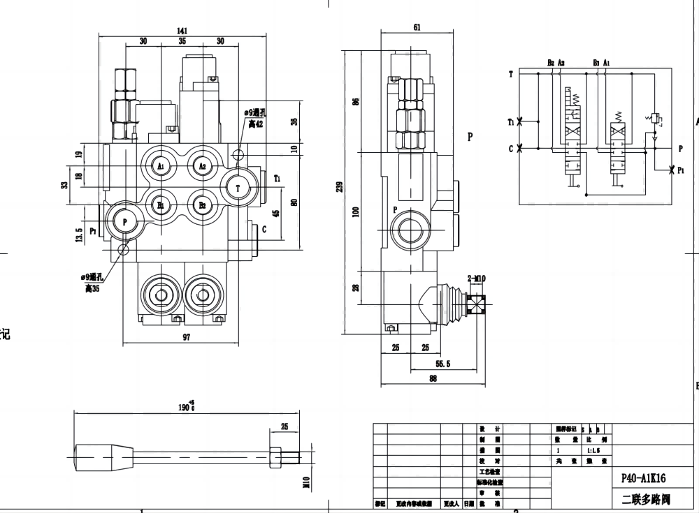 P40-AQF-G38-G12 Manuel 2 Makara Monoblok Yönsel Valf drawing image