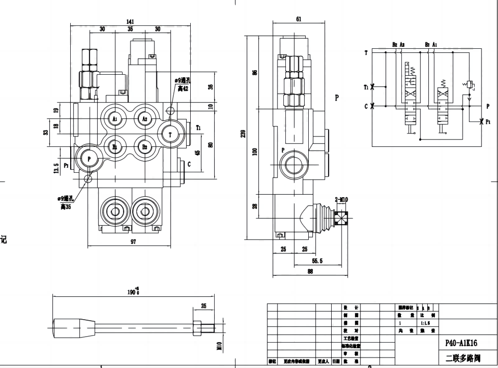 P40-G12-G38-OT-QTW1 Manuel 2 Makara Monoblok Yönsel Valf drawing image