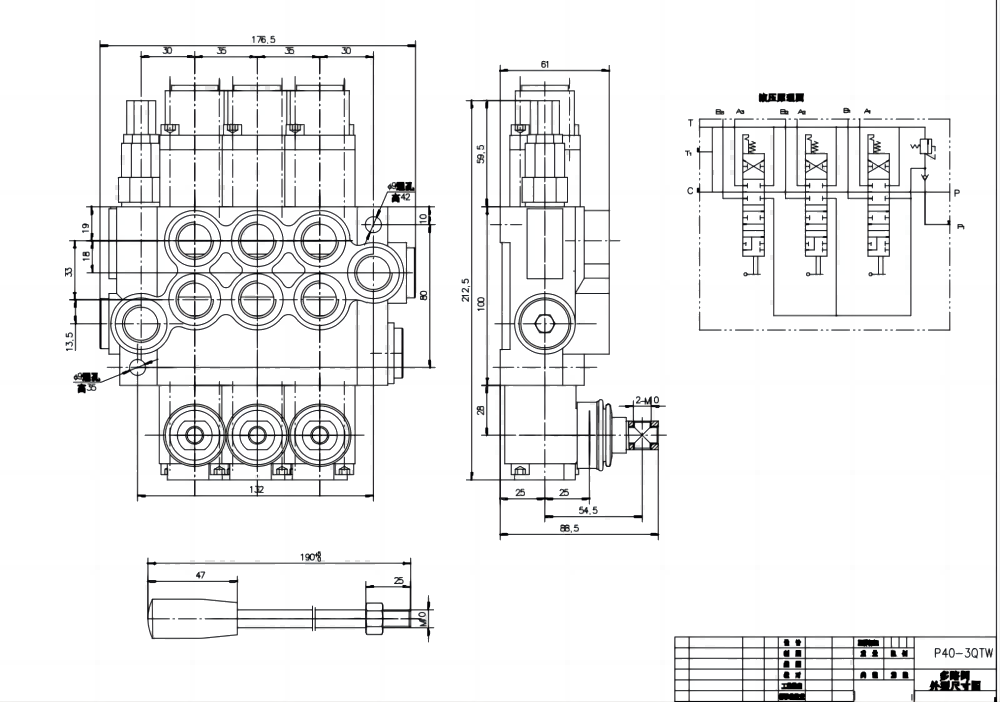 P40-G12-G38-3QTW Manuel 3 Makara Monoblok Yönsel Valf drawing image