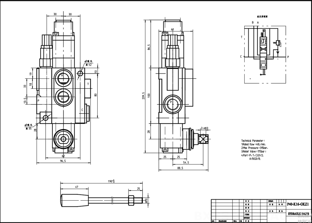 P80-G12-1OW Manuel 1 Makara Monoblok Yönsel Valf drawing image