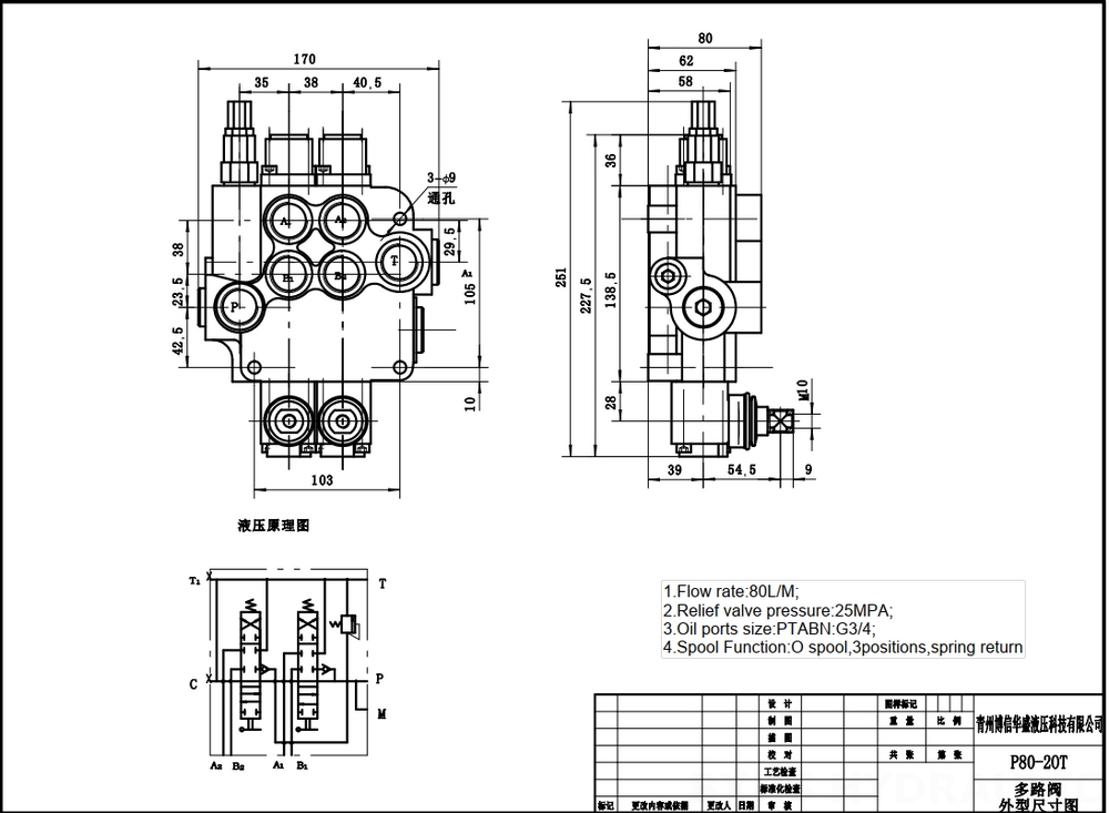 P80-G34-2OT Manuel 2 Makara Monoblok Yönsel Valf drawing image