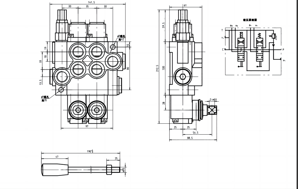 P40-U78-U34-OT-YW Manuel 2 Makara Monoblok Yönsel Valf drawing image