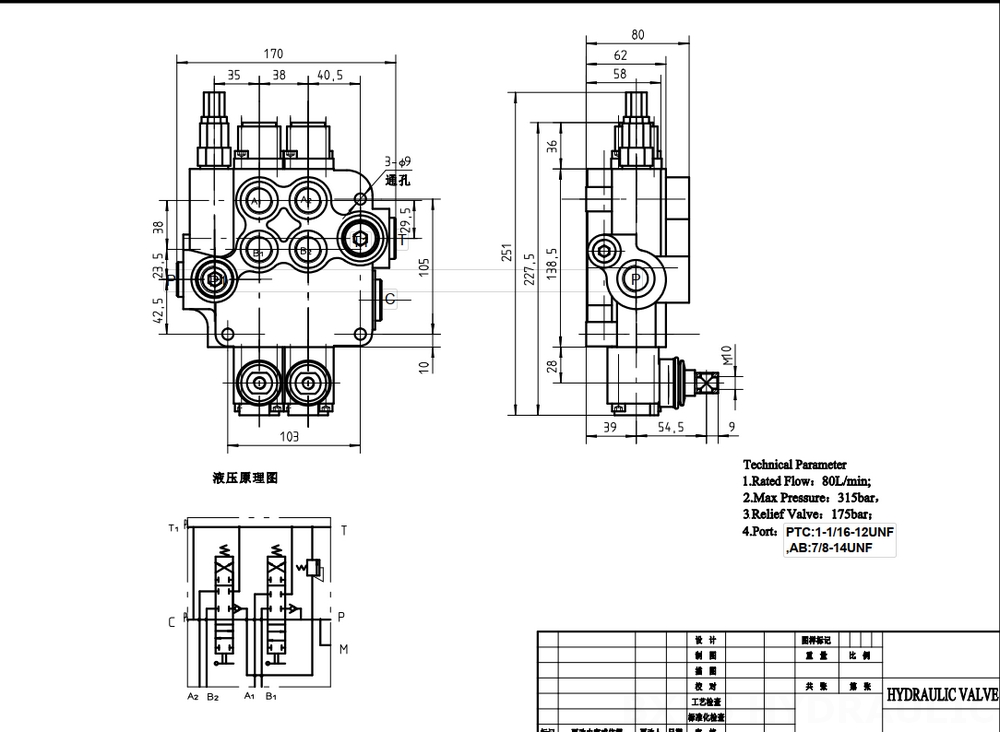 P80-U116-U78 Manuel 2 Makara Monoblok Yönsel Valf drawing image