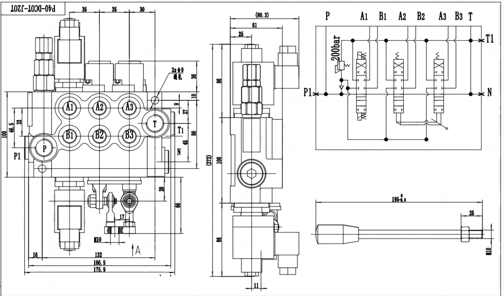 P40 Solenoid ve Joystick 3 Makara Monoblok Yönsel Valf drawing image