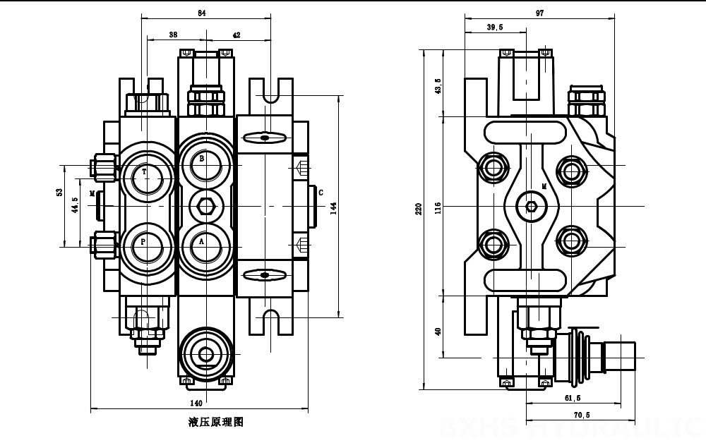 DCV60-G34 Hidrolik 1 Makara Kesitsel Yönsel Valf drawing image