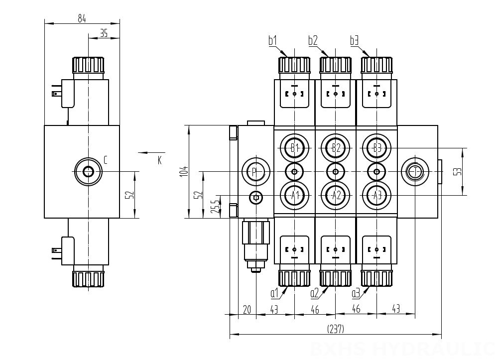 DCV58 Selenoid 3 Makara Kesitsel Yönsel Valf drawing image