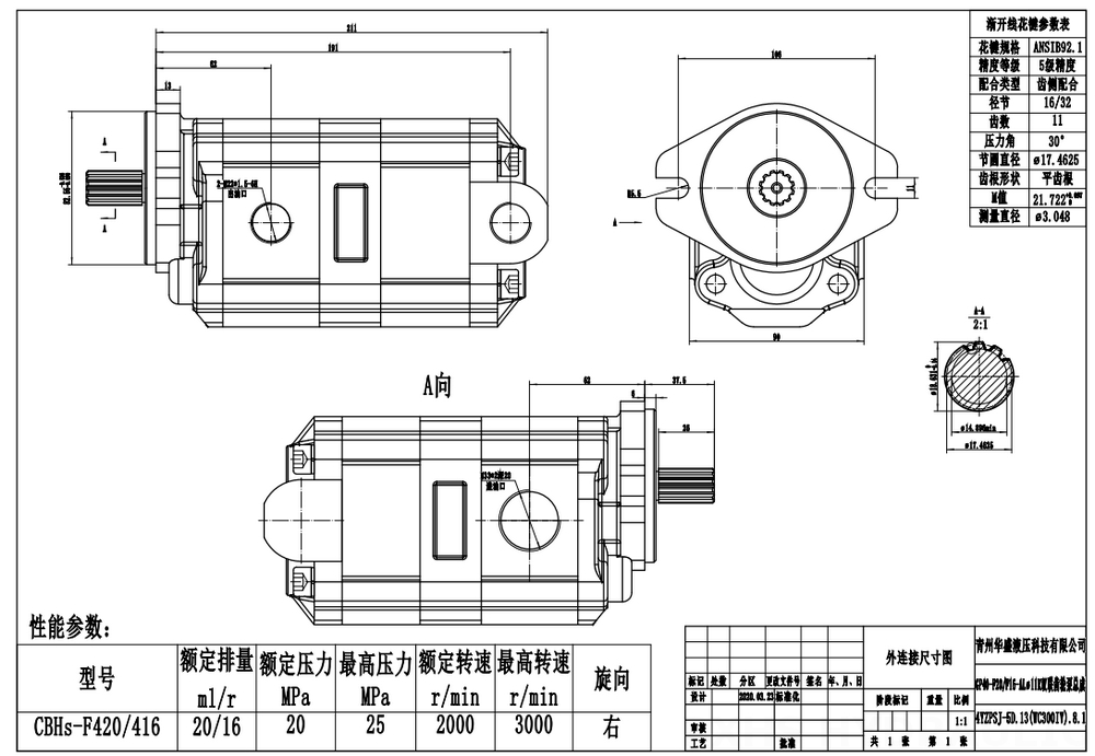 CBHS-F4 40 cc/dev Hidrolik Dişli Pompa drawing image