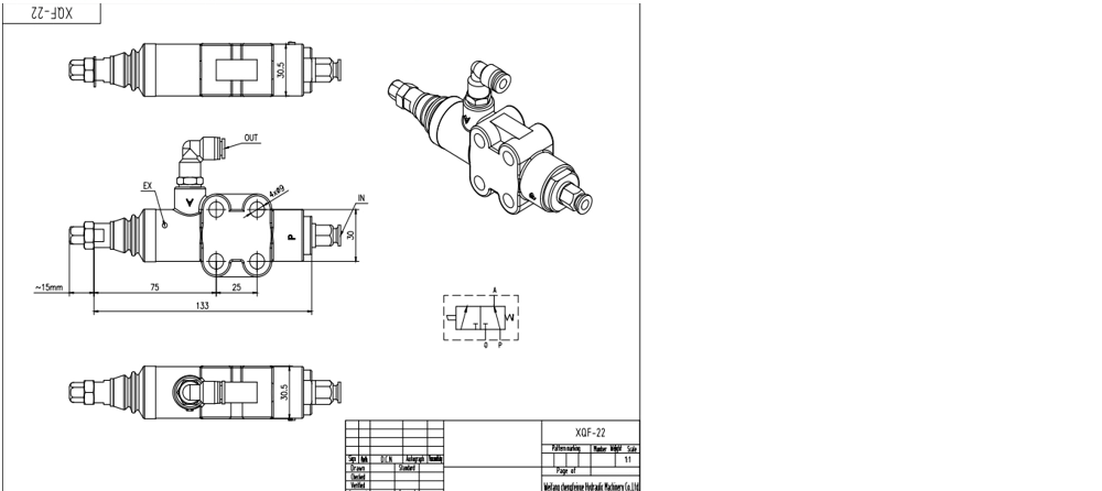 XQF-22A Pnömatik 1 Makara Monoblok Yönsel Valf drawing image