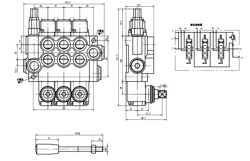 P40-G12 Manuel 3 Makara Monoblok Yönsel Valf drawing image