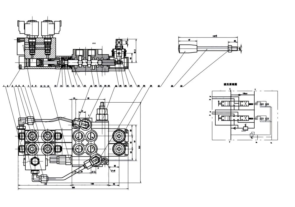 P40 Elektrohidrolik 2 Makara Monoblok Yönsel Valf drawing image