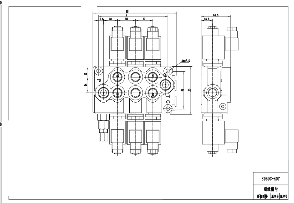 SD5 Selenoid 3 Makara Monoblok Yönsel Valf drawing image