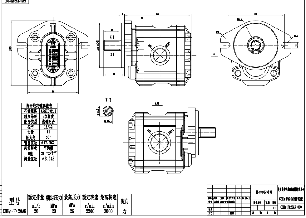 CBHS-F420 20 cc/dev Hidrolik Dişli Pompa drawing image