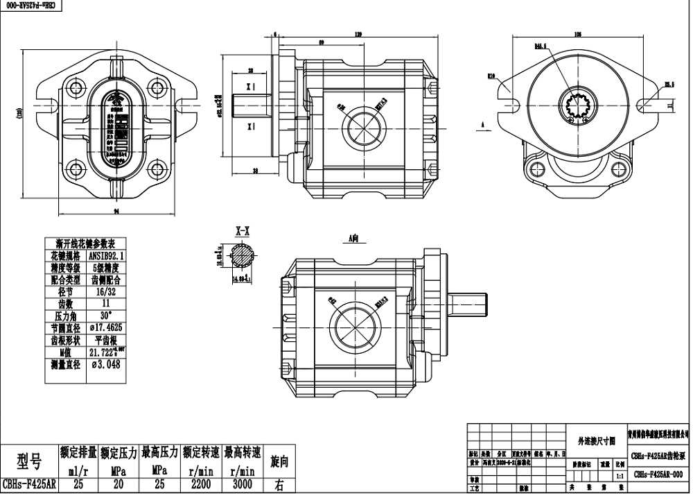 CBHS-F425 25 cc/dev Hidrolik Dişli Pompa drawing image