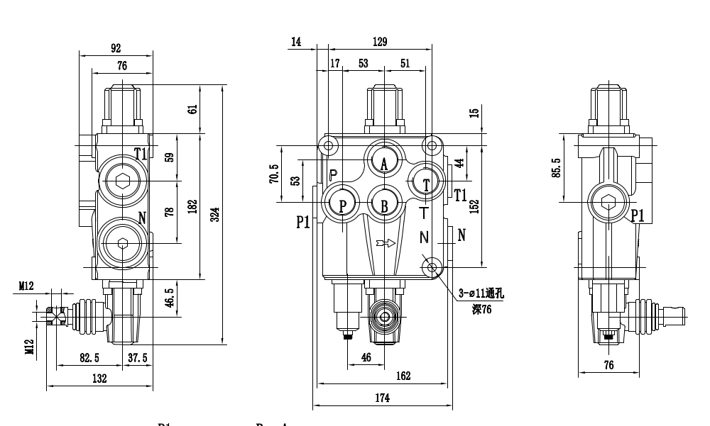 P120-G1-OT Manuel 1 Makara Monoblok Yönsel Valf drawing image