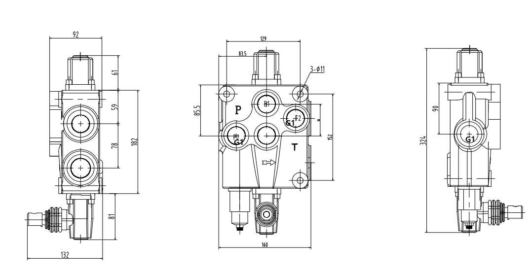 P120-G1 Manuel 1 Makara Monoblok Yönsel Valf drawing image