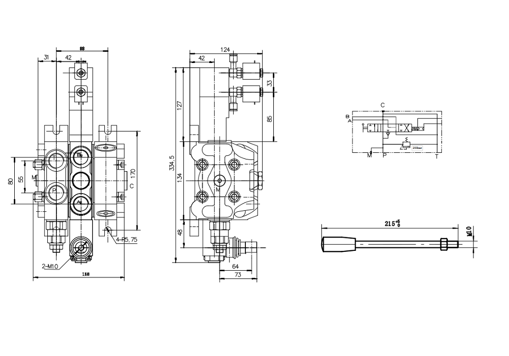 DCV100 Pnömatik 1 Makara Kesitsel Yönsel Valf drawing image