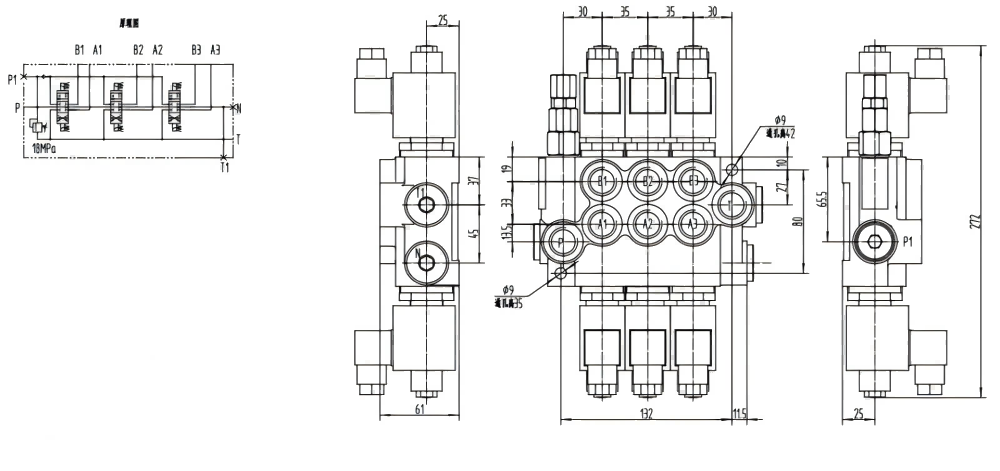 P40-DKL Selenoid 3 Makara Monoblok Yönsel Valf drawing image