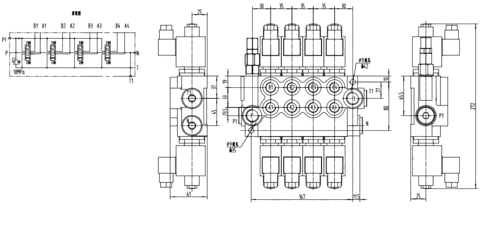 P40-DKL Selenoid 4 Makara Monoblok Yönsel Valf drawing image