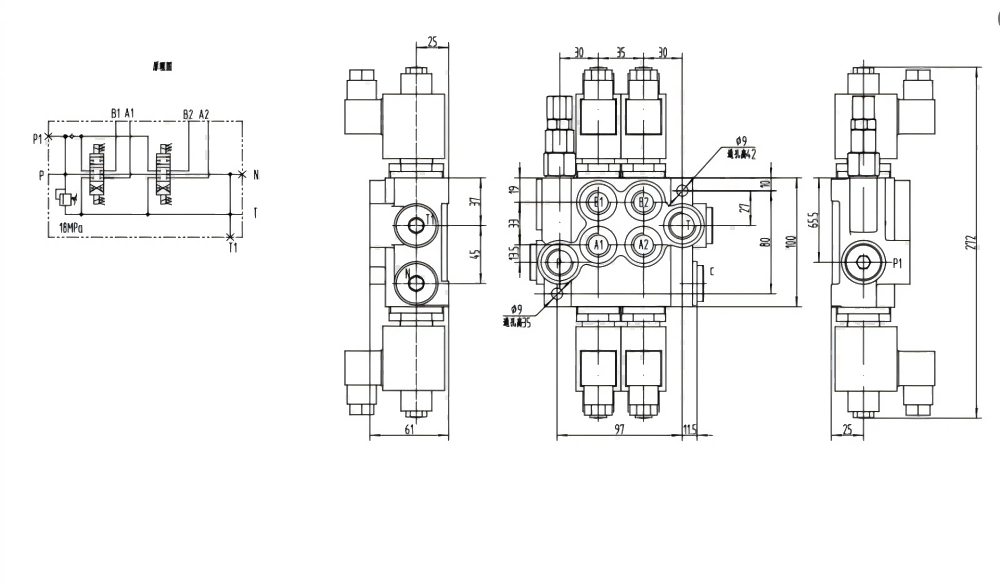 P40-DKL Selenoid 2 Makara Monoblok Yönsel Valf drawing image