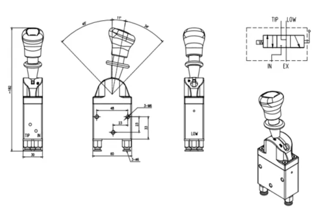 BKQF34B-C Pnömatik 1 Makara Pnömatik Kontrol Vanası drawing image