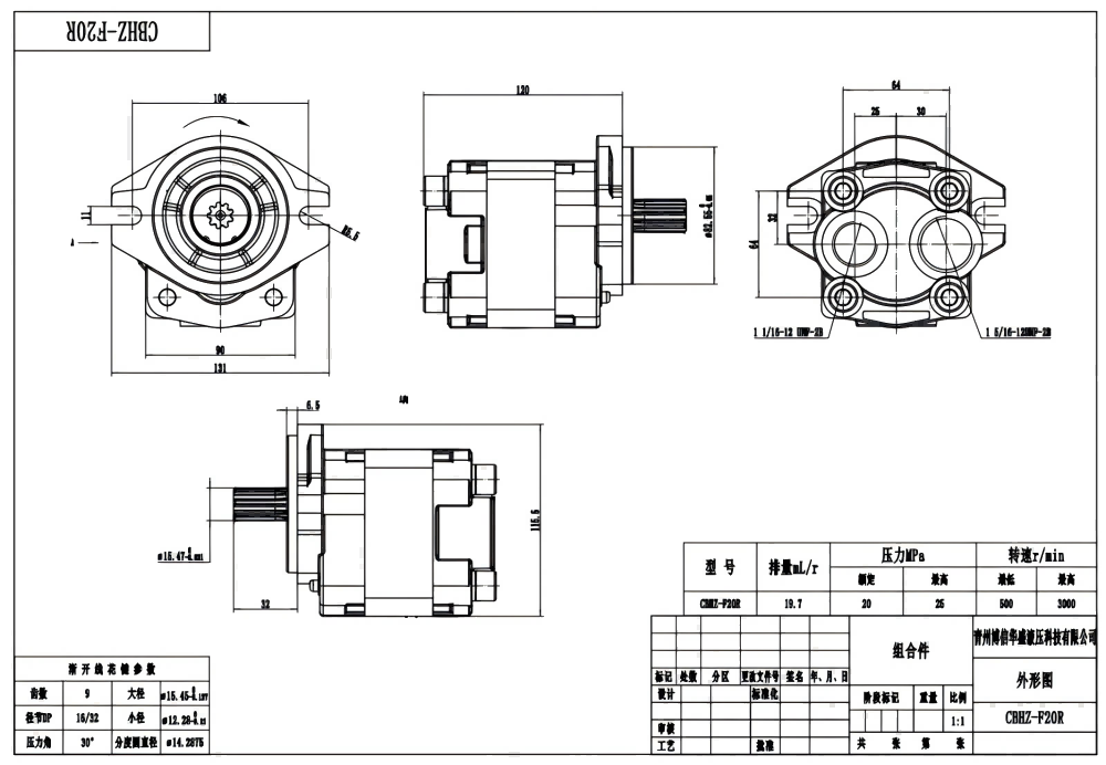 CBHZ-F20R 19.7 cc/devir Hidrolik Dişli Pompa drawing image