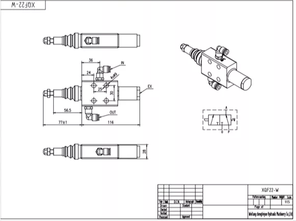 XQF-22W Pnömatik 1 Makara Monoblok Yönlendirmeli Vana drawing image