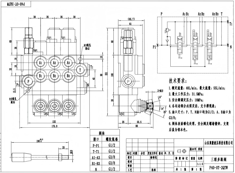 P40-G12-G38-OT-2QTW Manuel 3 Makara Monoblok Yönsel Valf drawing image