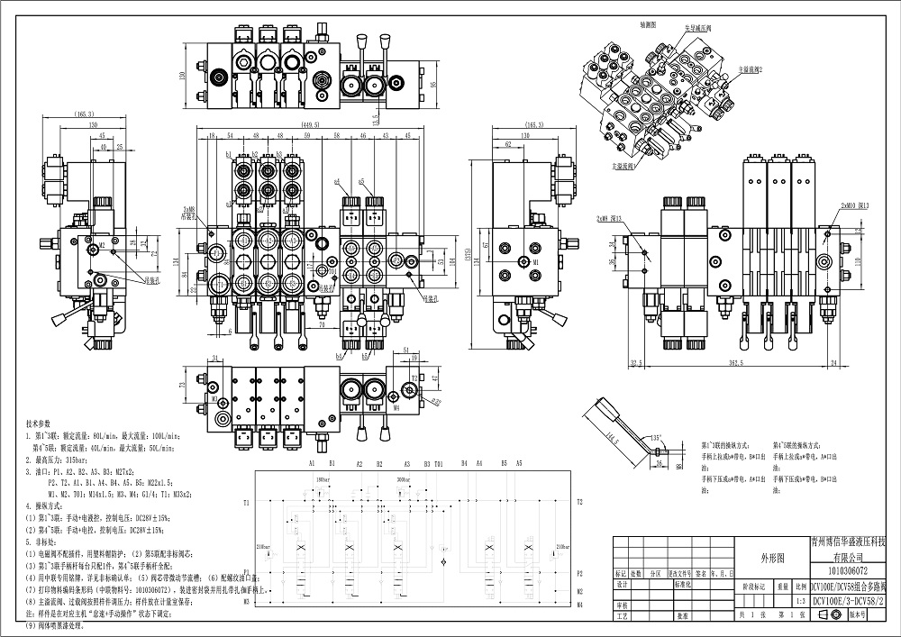 DCV100E Selenoid 5 Makara Kesitsel Yönsel Valf drawing image