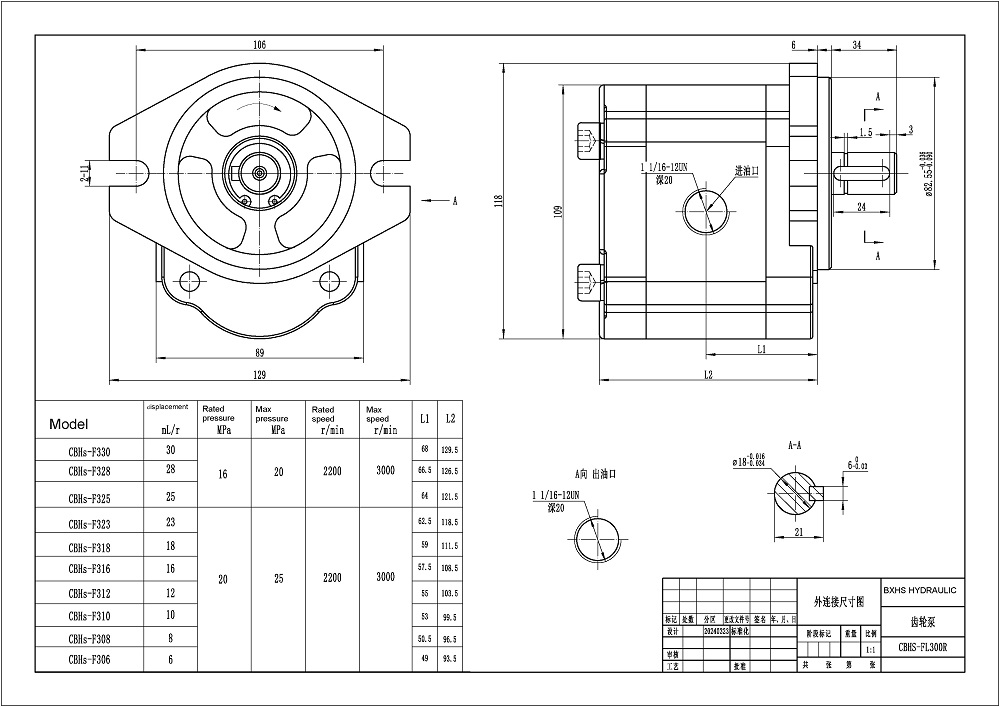 CBHS-F316 Devir Başina 16 cc Hidrolik Dişli Pompa drawing image