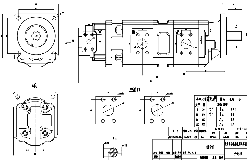 JHP2100-2080-1016 100 cc/dev Hidrolik Dişli Pompa drawing image