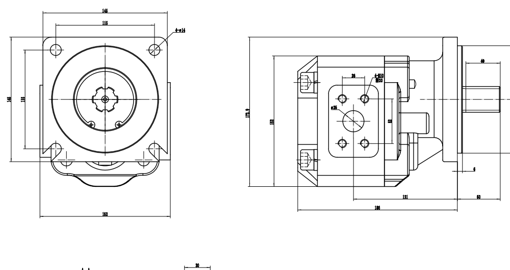 JHP2063 63 cc/dev Hidrolik Dişli Pompa drawing image
