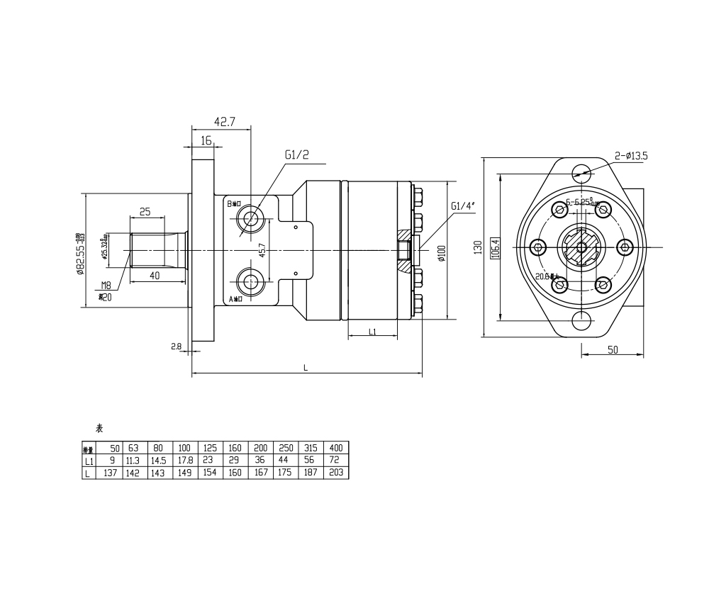 BMR_Sikloid Hidrolik Motor-2 63 cc/r 53 L/dakika Hidrolik Motor drawing image