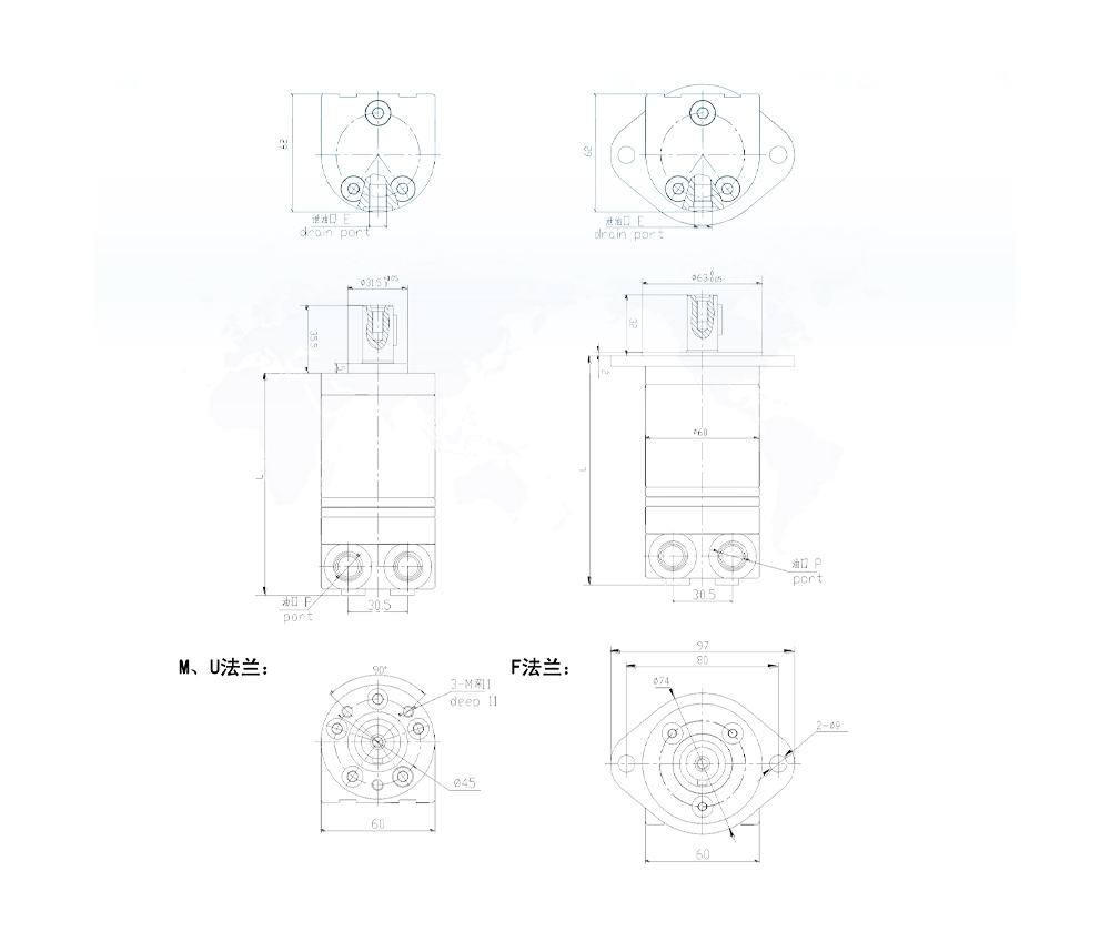 BMM_Sikloit Hidrolik Motor 8 cc/r 14 L/dakika Hidrolik Motor drawing image